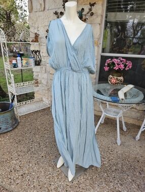 Unbranded Fine Cotton/linen Like Fabric Flowey Lightweight Dress Elastic Waist L